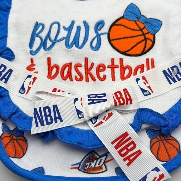 OKC THUNDER Baby Bibs Bows & Basketball 2-Pack Gift Set NBA White Blue NWT Cute - Picture 3 of 8